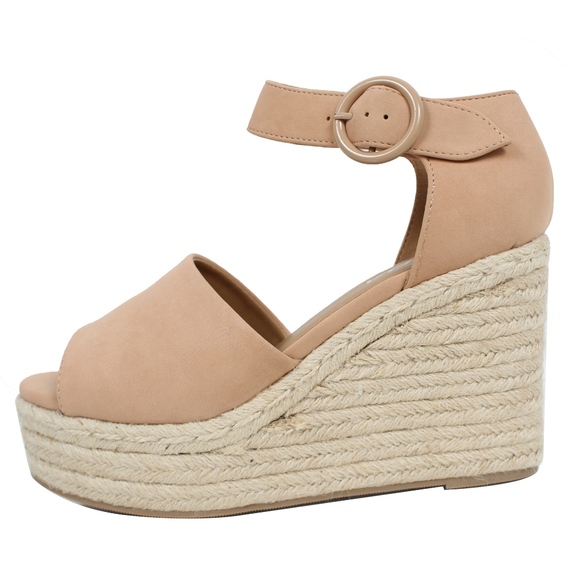 Shoes - Dark Nude Open Toe Ankle Strap Espadrill